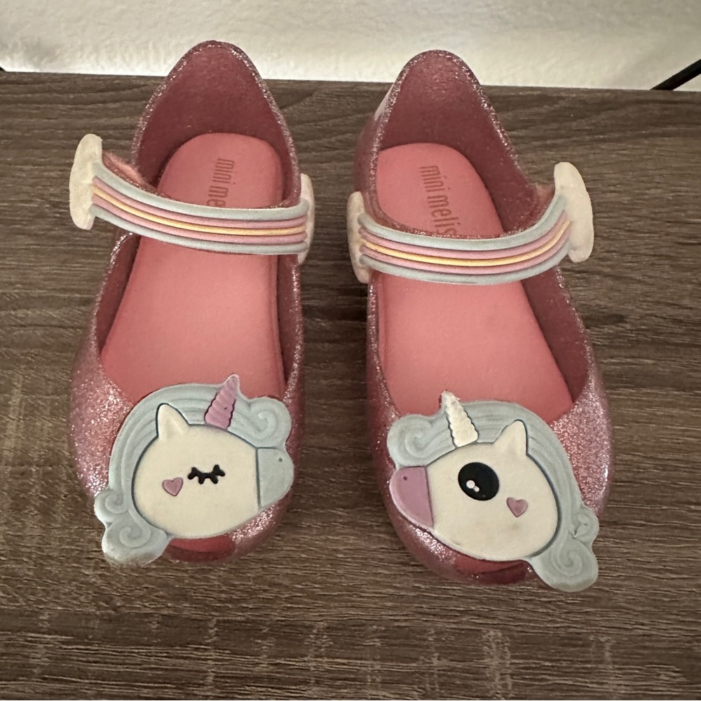 Mini Melissa Glittery Pink Unicorn Dress Shoes